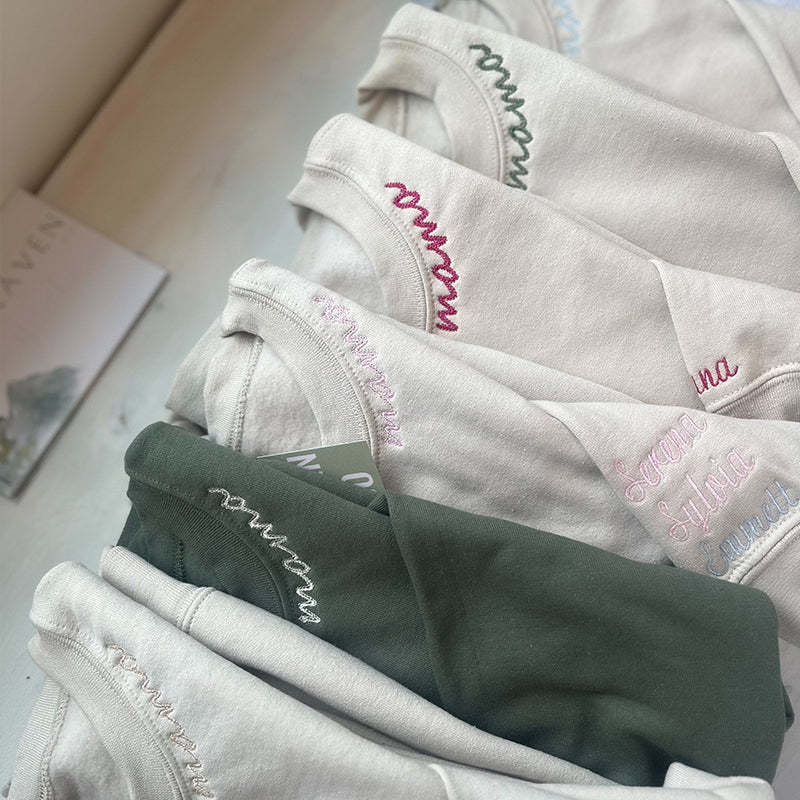 Custom Mama Embroidered Sweatshirt with Kids Names sleeve-New Mom Gift Personalized, Mother's Day