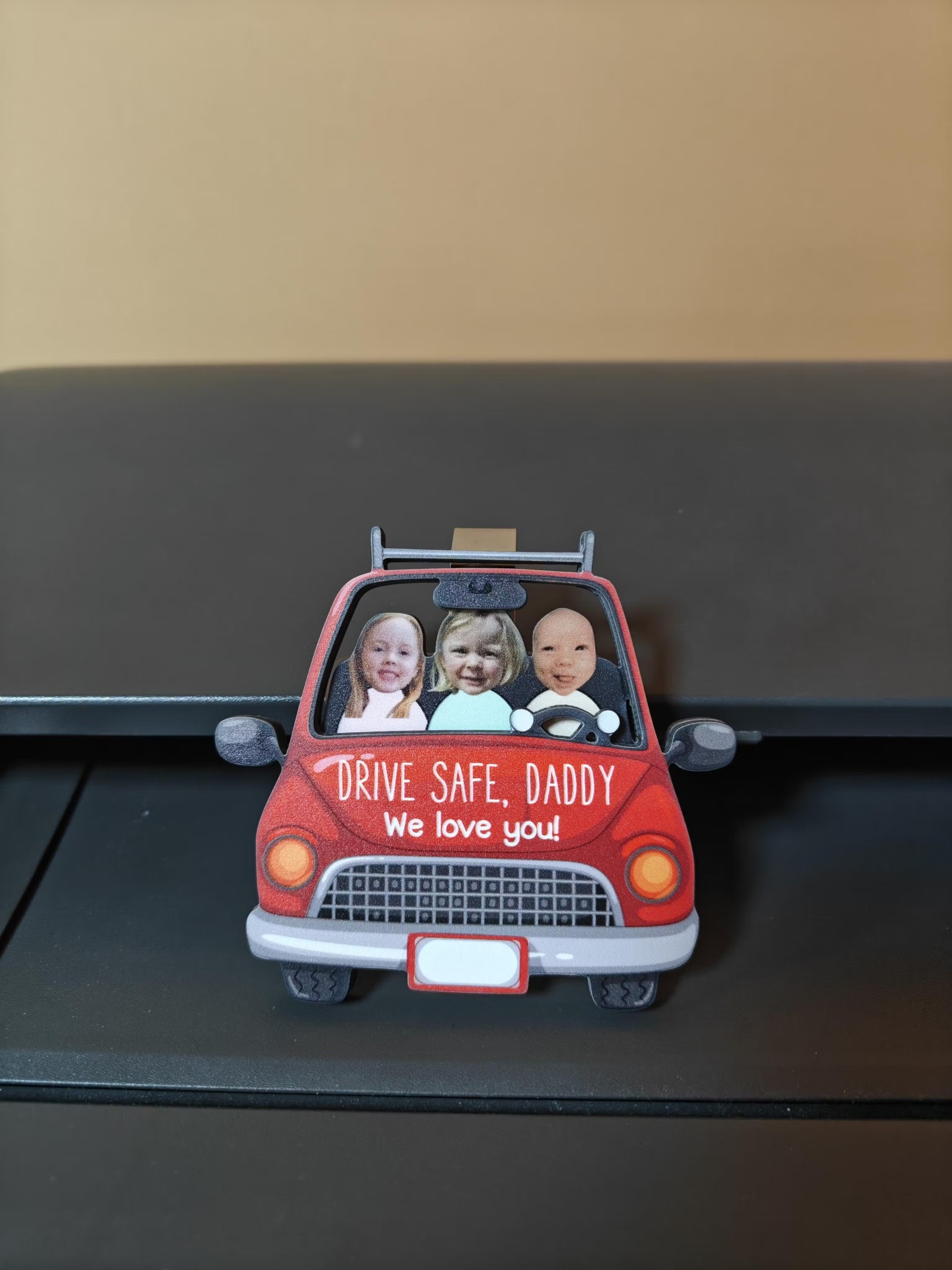 Custom Babies Face Drive Safe Daddy - Personalized Wooden Photo Car Visor Clip
