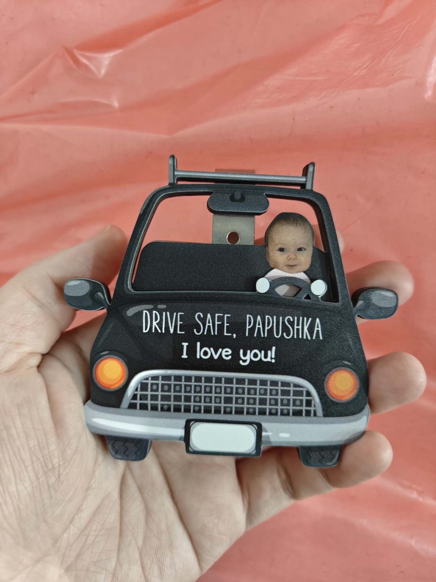 Custom Babies Face Drive Safe Daddy - Personalized Wooden Photo Car Visor Clip