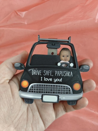 Custom Babies Face Drive Safe Daddy - Personalized Wooden Photo Car Visor Clip