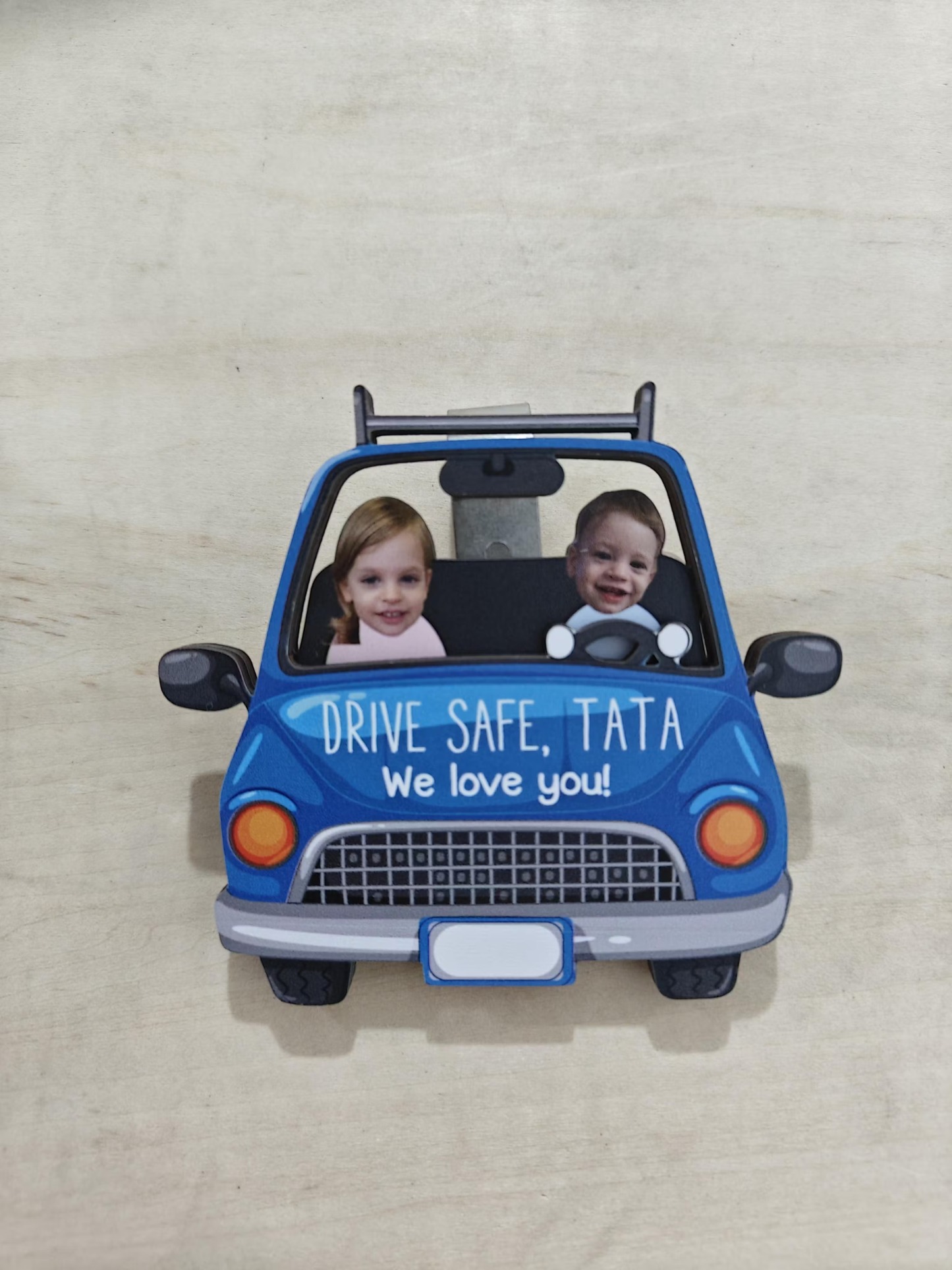 Custom Babies Face Drive Safe Daddy - Personalized Wooden Photo Car Visor Clip