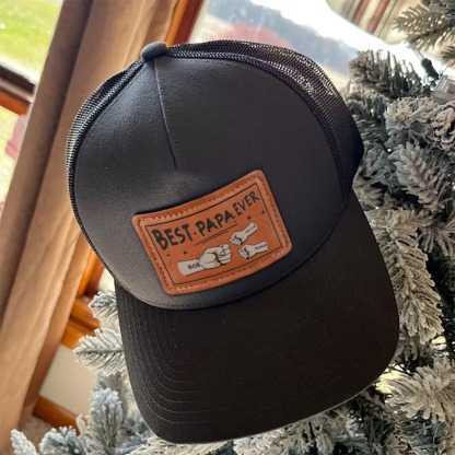 Best Papa Ever - Family Personalized Custom Leather Patch Hat - Gift For Dad, Grandpa