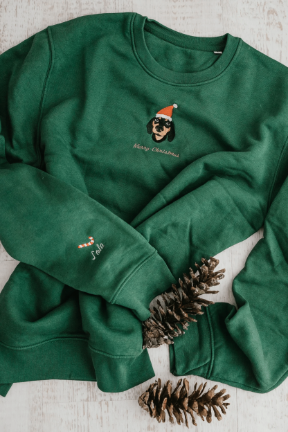 Christmas Custom Embroidered Pet Portrait Center Sweatshirt