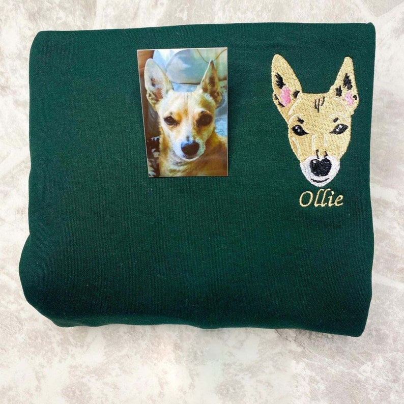 Custom Embroidered Pet Portrait Sweatshirt, Personalized Crewneck Embroidered Hoodie