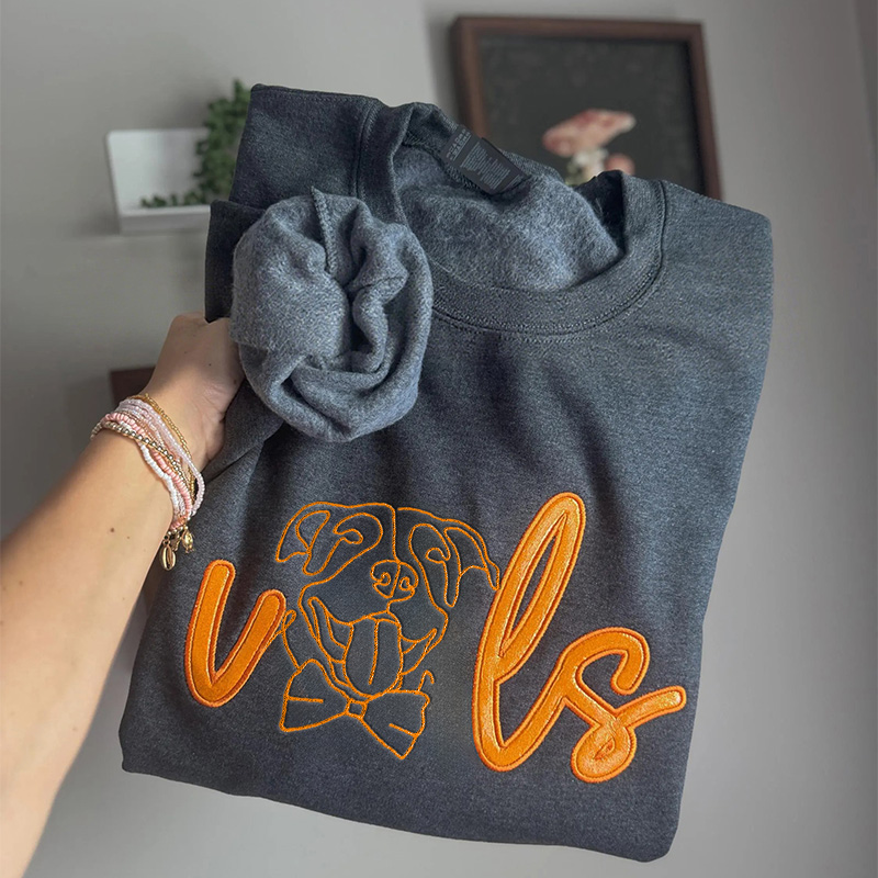 Custom College Team & Pet Portrait Glitter Embroidered Sweatshirt - Personalized Gift for Pet Lovers and Team Fans