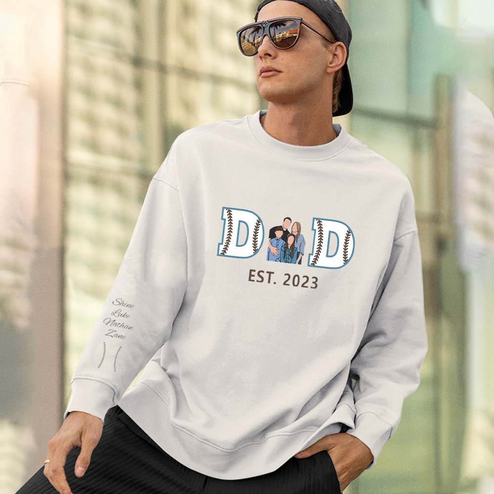 Personalized Embroidered Baseball Hoodie Sweatshirt With Kid's Names For Dad Father's Day Gift