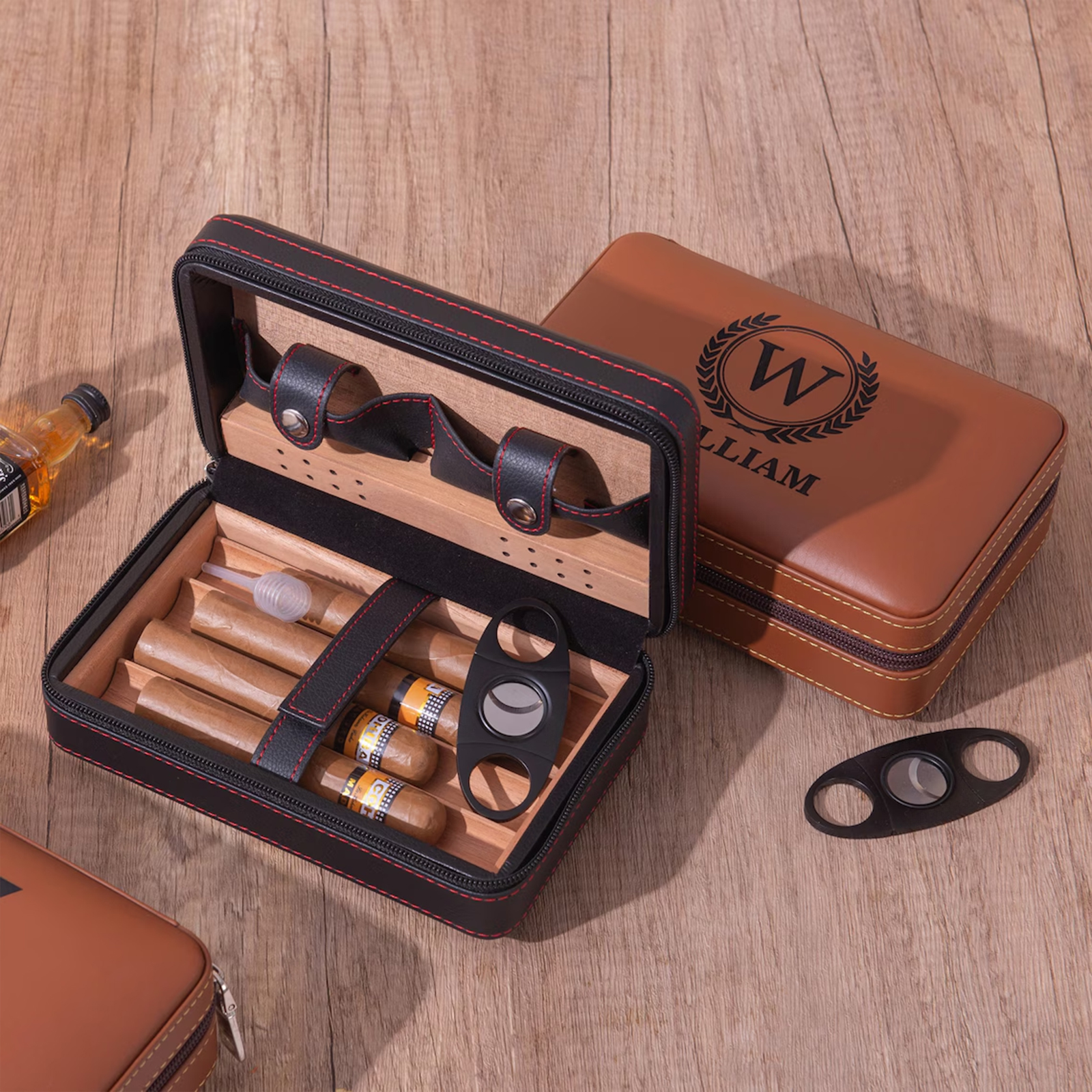 Personalized Cigar Case, Leather Cigar Holder, Cigar Travel Case, Groomsmen Gifts, Gift for Dad Husband Gift for Him(Without Cigar) 商品缩略图