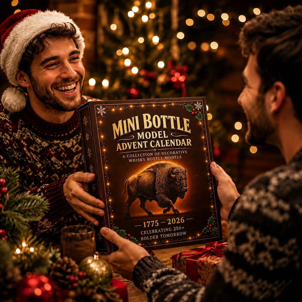 Christmas Whisky Advent Calendar With 24 Doors Featuring Decorative Whisky Bottle Designs