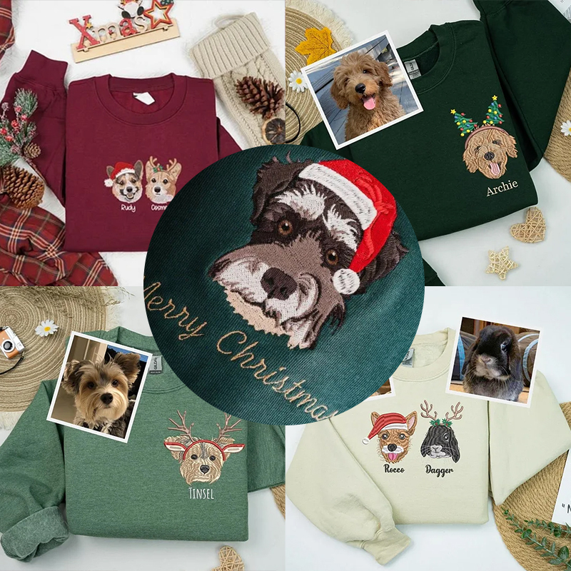 Custom Embroidered Pet Portrait Christmas Jumper Sweatshirt