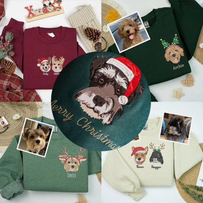 Custom Embroidered Pet Portrait Christmas Jumper Sweatshirt