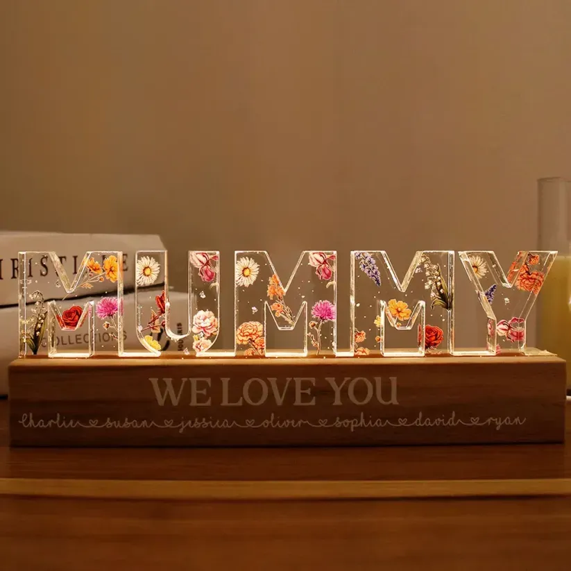 Custom Flower Printed LED Night Light, Birth Month Flower, Gift For Mom, Gift For Grandma