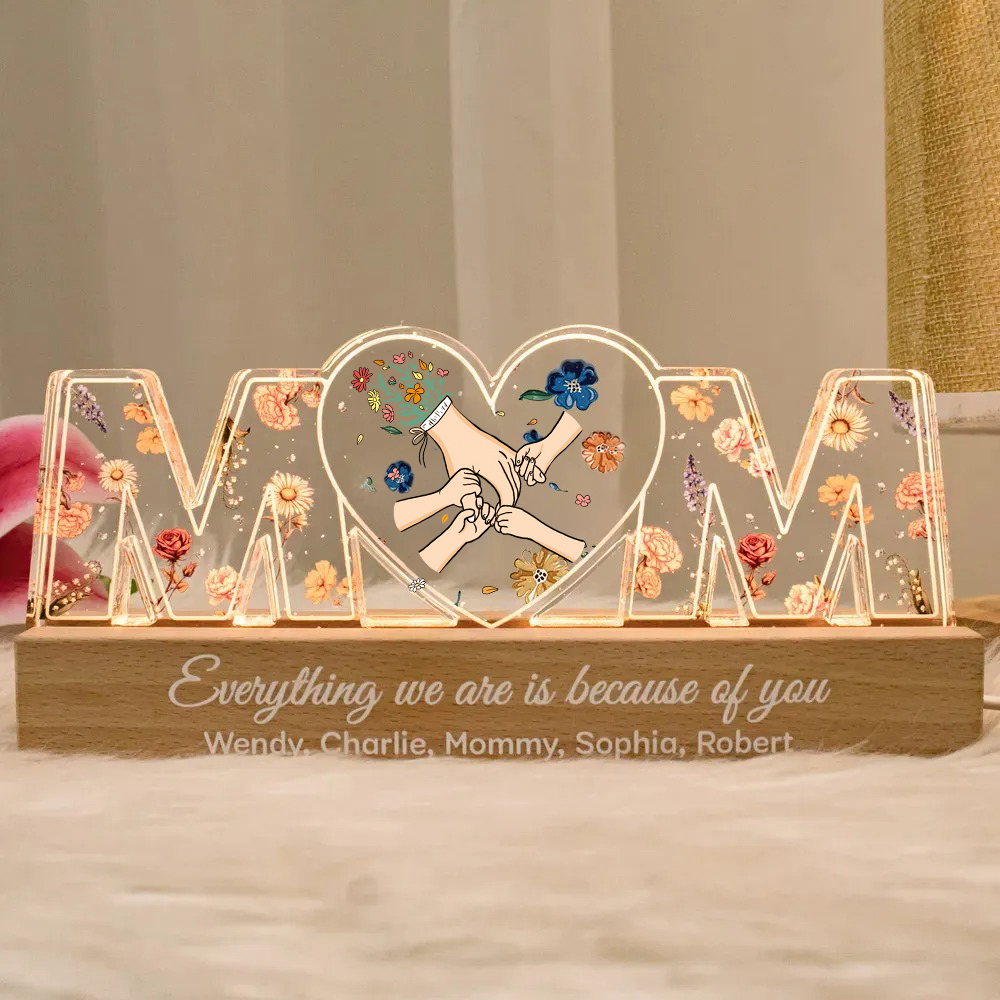 Family Love Blooms Forever-Customized Birthday Flower Print LED Night Light, Gift For Mom, Gift For Grandma