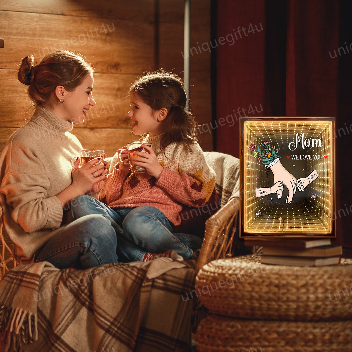 Family Love Blooms Forever - Personalized Mum We Love You Customised Starry Mirror Lightboxes