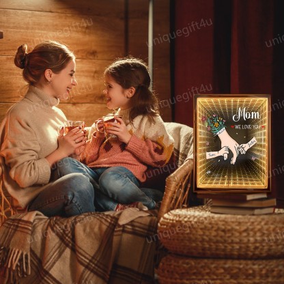 Family Love Blooms Forever - Personalized Mum We Love You Customised Starry Mirror Lightboxes