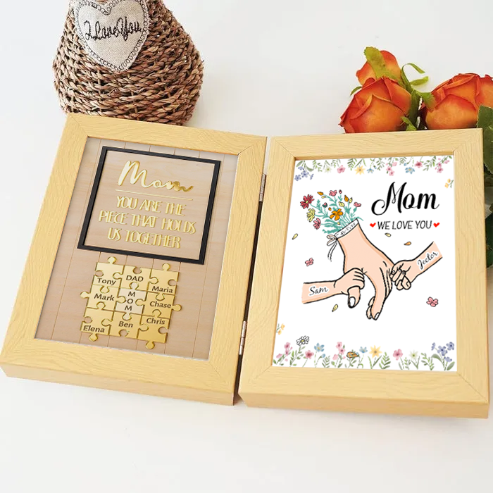 Mom We Love You With REAL MOON PHASE Anniversary Calendar - Personalized Wooden Puzzle Sign