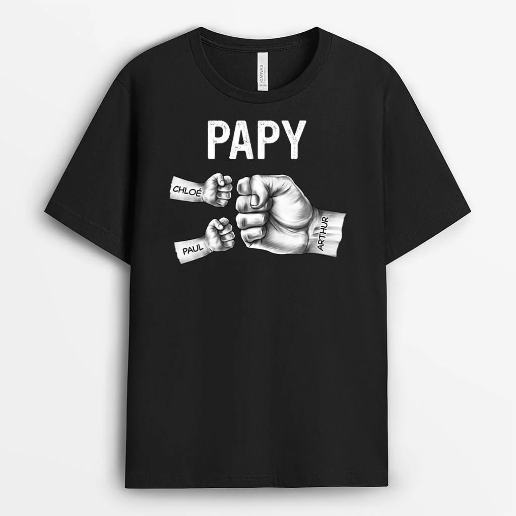 Papa Bosse De Poing Version Noir Et Blanc - Cadeau Personnalisé | T-shirt pour Papa