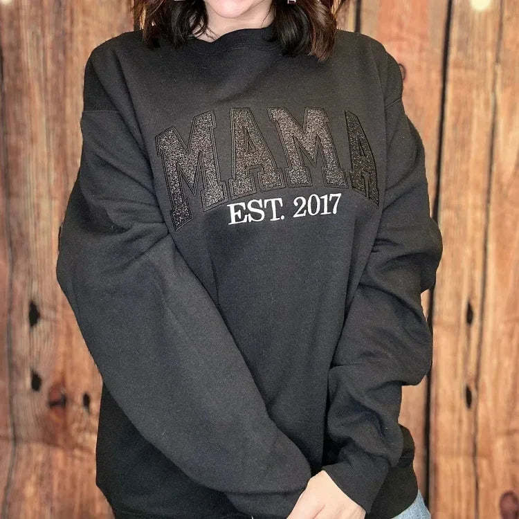 Custom Embroidered Applique Glitter Mama Sweatshirt - Gift for Mom