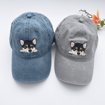 Custom Embroidered Pet Portrait Hat - Personalized Dog Cat Photo Cap - Unique Handmade Gift for Pet Lovers, Birthday Christmas Present for Men Women