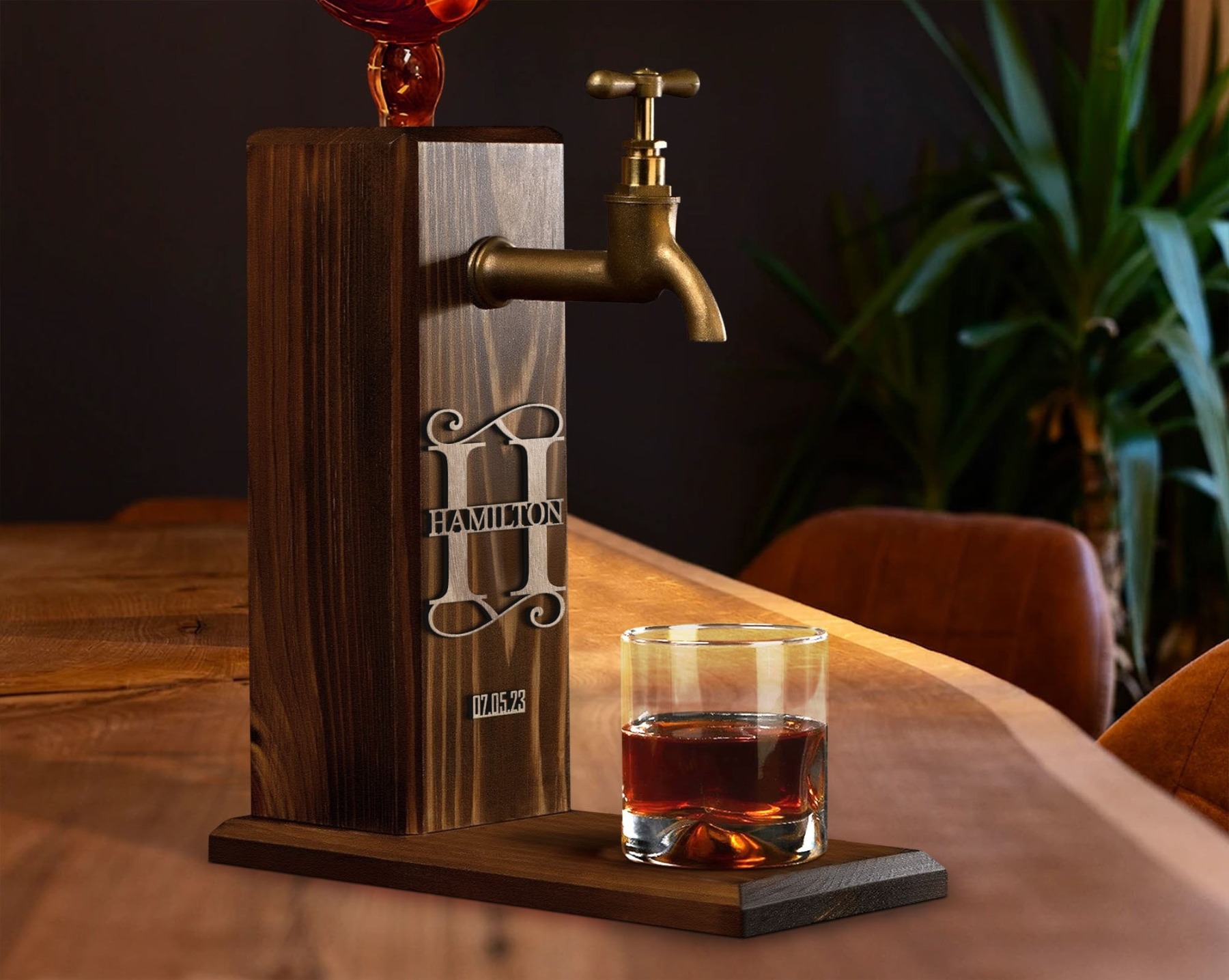 Personalized Embossed Name Wooden Whiskey Dispenser, Wood Dispenser, Alcohol Dispenser, Whiskey Fountain, Beverage Dispenser, Gift for Him