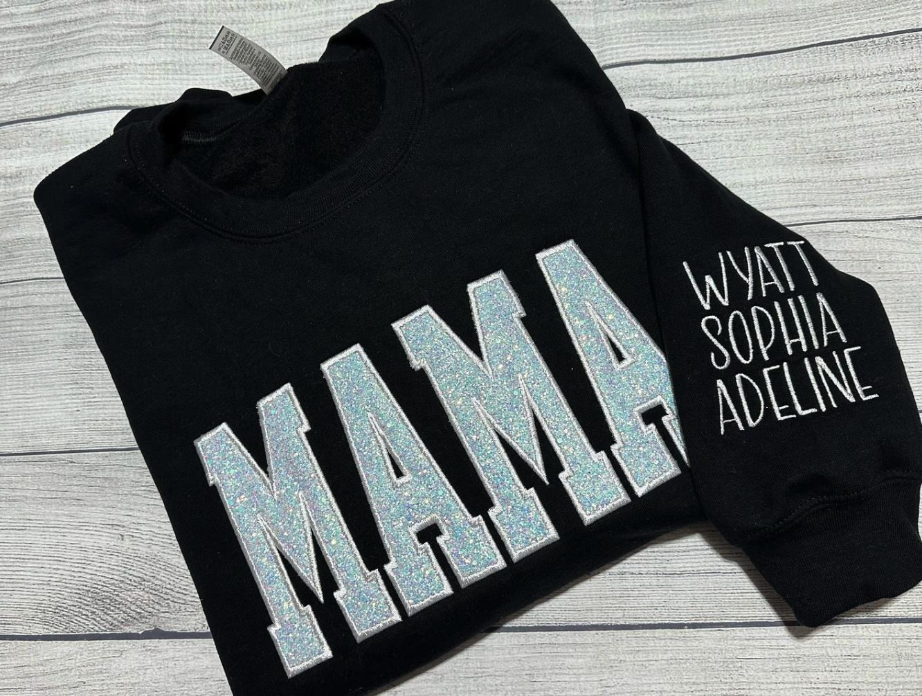 Custom Embroidered Applique Glitter Mama Sweatshirt - Gift for Mom