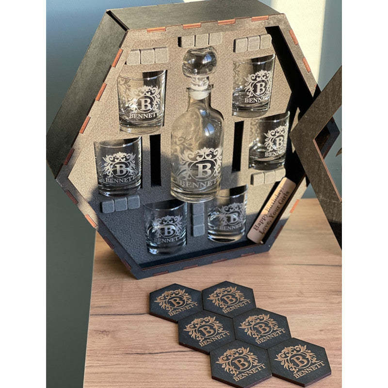 Whiskey Decanter Set, Whiskey Stones, Bourbon Decanter Set, Whiskey Glasses, Personalized Christmas Gift