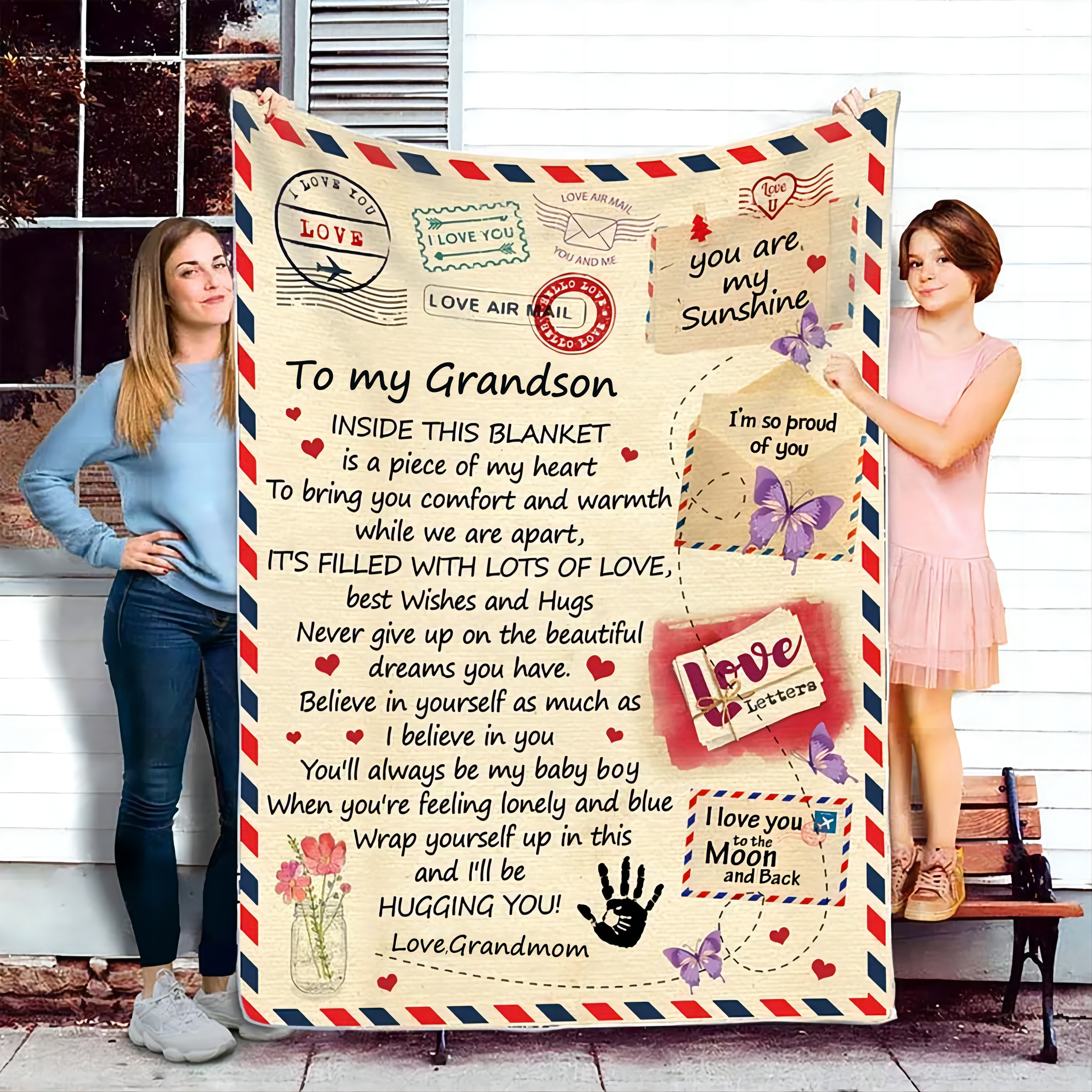 TO MY GRANDSON COZY PLUSH POSTCARD BLANKET