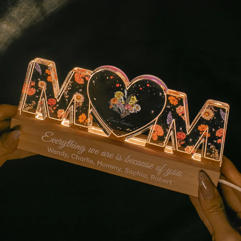 Customized Flower Print LED Night Light, Birthday Flowers, Gift For Mom, Gift For Grandma