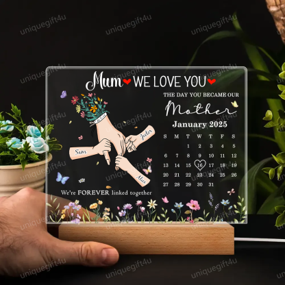 Family Love Blooms Forever – Personalised Mum & Grandma Led Light Wood Base With Text And Date