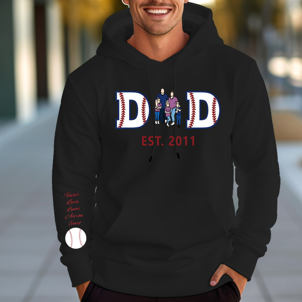 Personalized Embroidered Baseball Hoodie Sweatshirt With Kid's Names For Dad Father's Day Gift