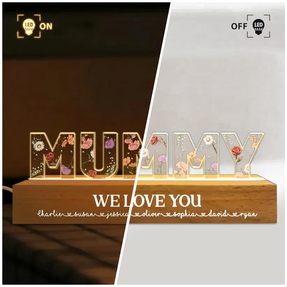 Custom Flower Printed LED Night Light, Birth Month Flower, Gift For Mom, Gift For Grandma