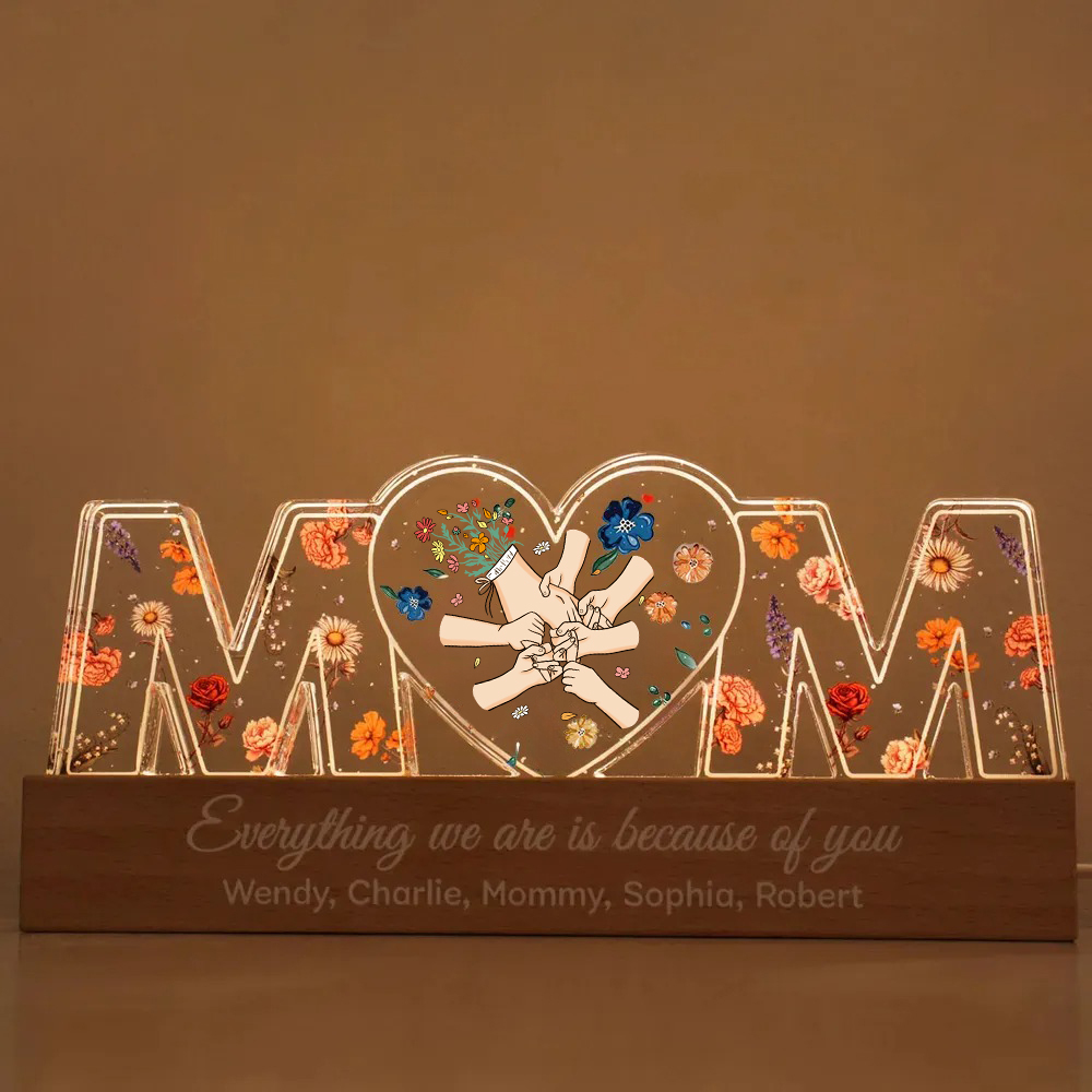 Family Love Blooms Forever-Customized Birthday Flower Print LED Night Light, Gift For Mom, Gift For Grandma