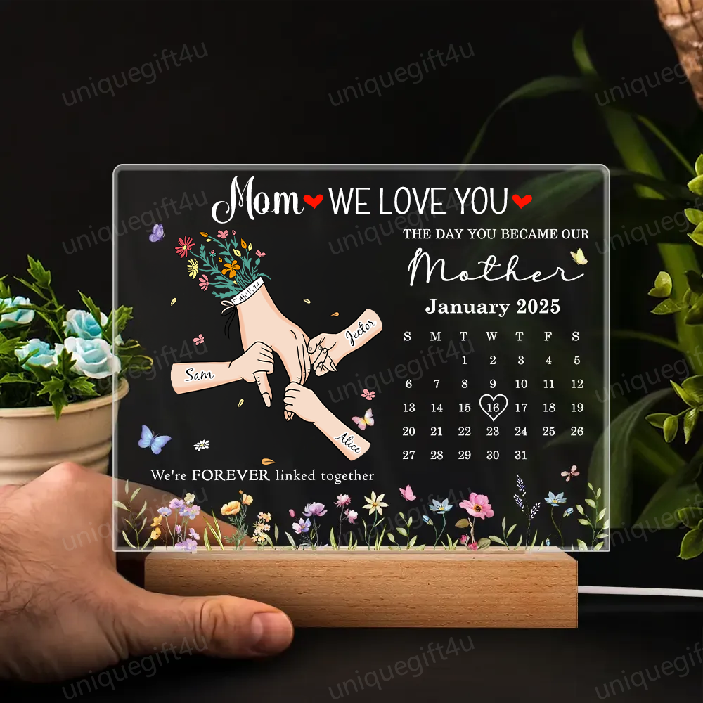 Family Love Blooms Forever – Personalized Mum We Love You Led Light Wood Base With Text And Date