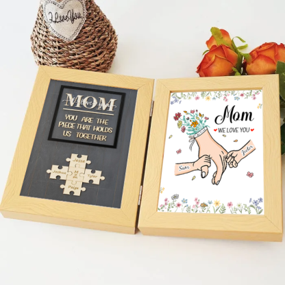 Mom We Love You With REAL MOON PHASE Anniversary Calendar - Personalized Wooden Puzzle Sign