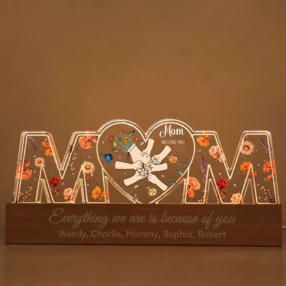 Family Love Blooms Forever-Customized Birthday Flower Print LED Night Light, Gift For Mom, Gift For Grandma