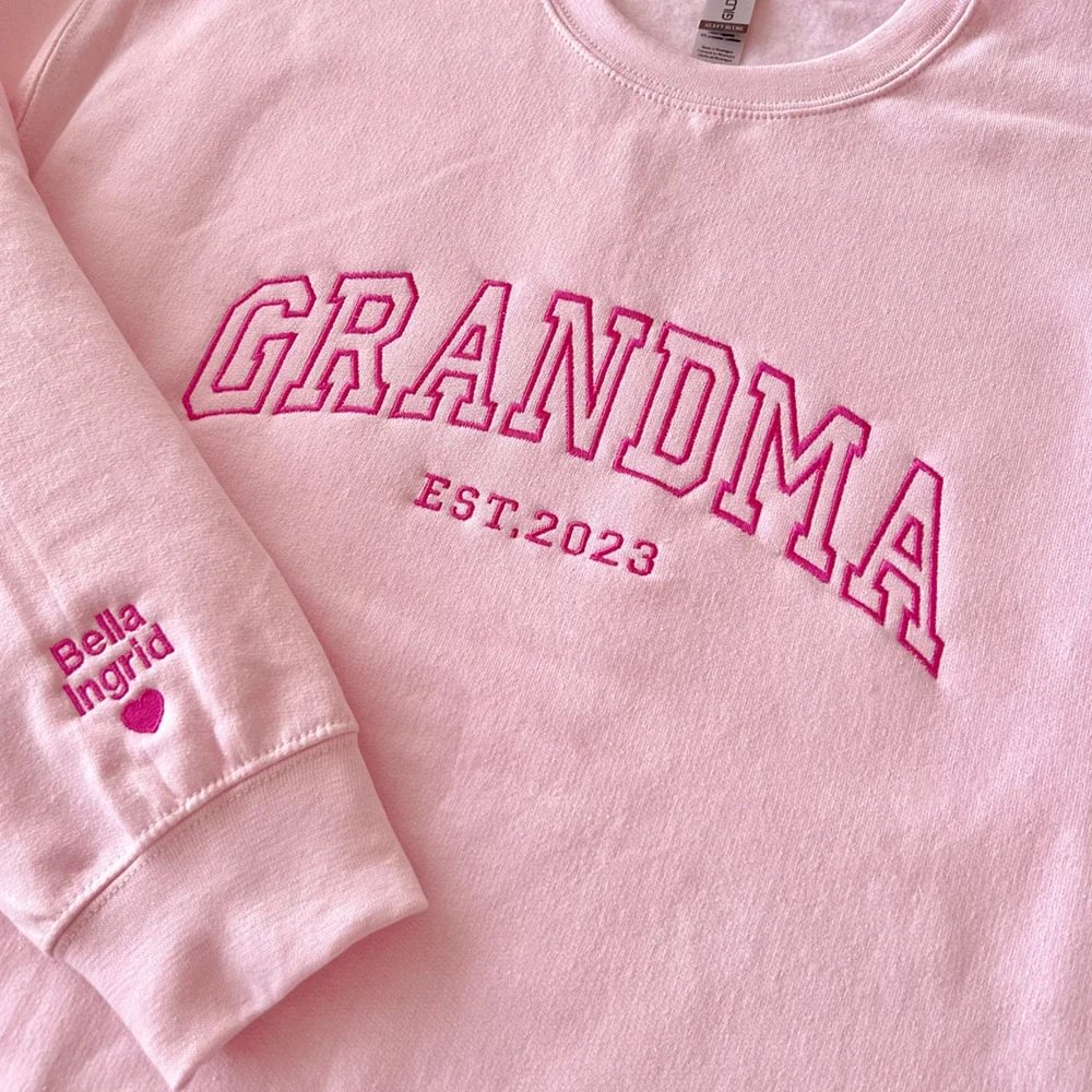 Custom Embroidered Mama Sweatshirt/Hoodie with Kids Names on Sleeve Mother's Day Gift