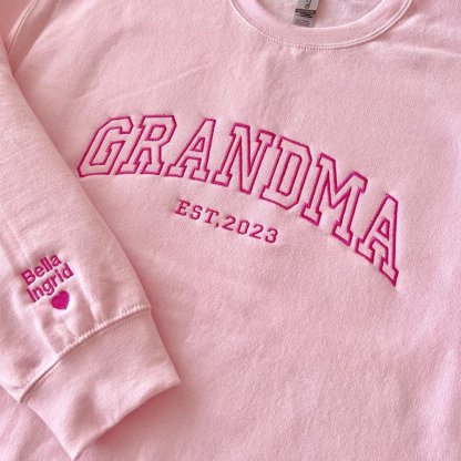 Custom Embroidered Mama Sweatshirt/Hoodie with Kids Names on Sleeve Mother's Day Gift