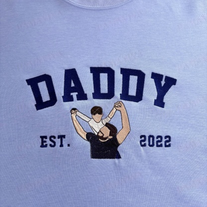 Custom Embroidered Sweatshirt with Photo – Personalized Dad Mama Shirt, Family Name Sweater,Custom Parent Photo Shirt, Est. Year Sweater