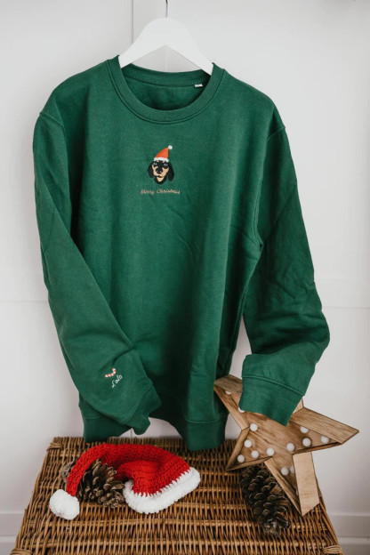 Christmas Custom Embroidered Pet Portrait Center Sweatshirt