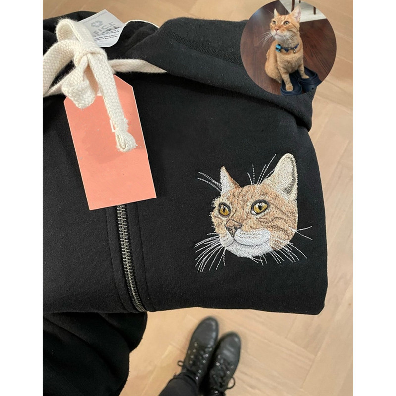 Custom Embroidered Pet Portrait Hooded Zip Up Hoodie