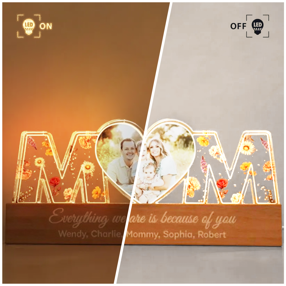 Customized Flower Print Photo LED Night Light, Birthday Flower, Gift For Mom, Gift For Grandma