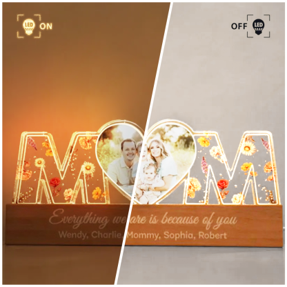 Customized Flower Print Photo LED Night Light, Birthday Flower, Gift For Mom, Gift For Grandma