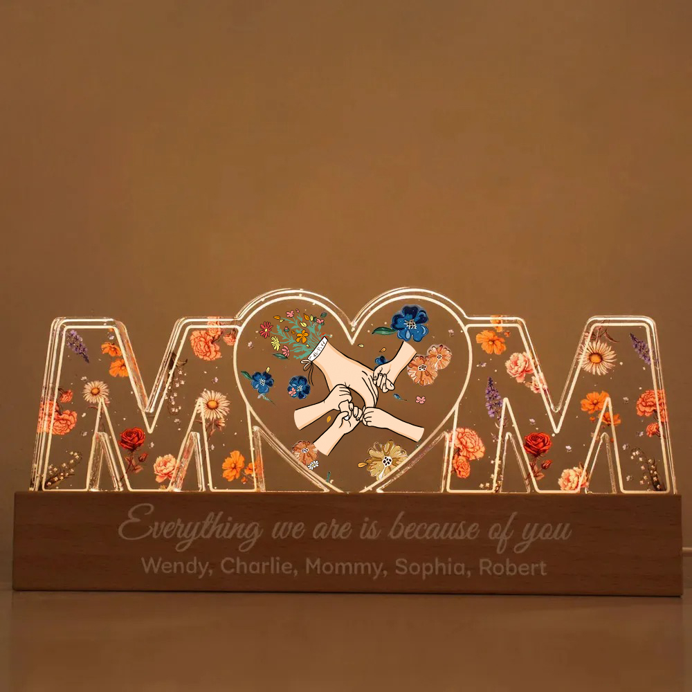 Family Love Blooms Forever-Customized Birthday Flower Print LED Night Light, Gift For Mom, Gift For Grandma