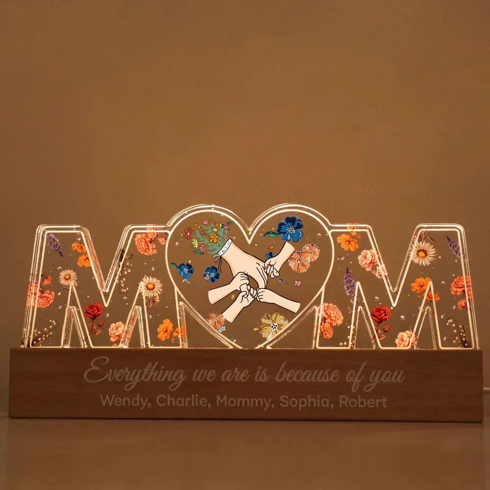Family Love Blooms Forever-Customized Birthday Flower Print LED Night Light, Gift For Mom, Gift For Grandma