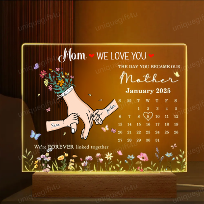 Family Love Blooms Forever – Personalized Mum We Love You Led Light Wood Base With Text And Date