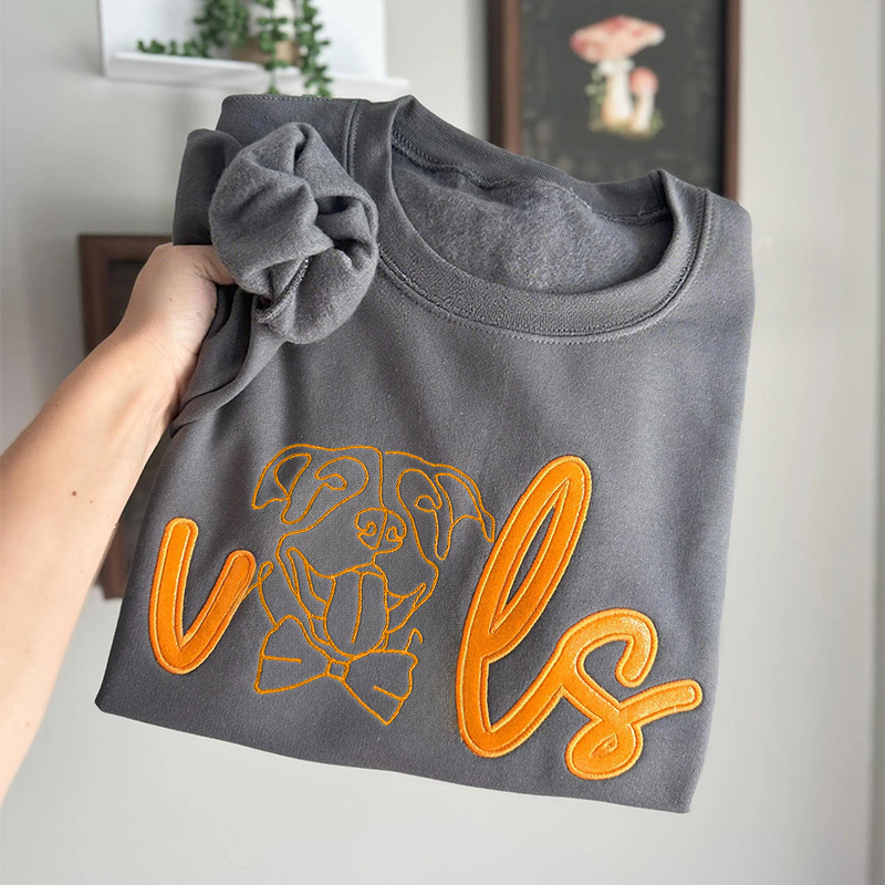 Custom College Team & Pet Portrait Glitter Embroidered Sweatshirt - Personalized Gift for Pet Lovers and Team Fans
