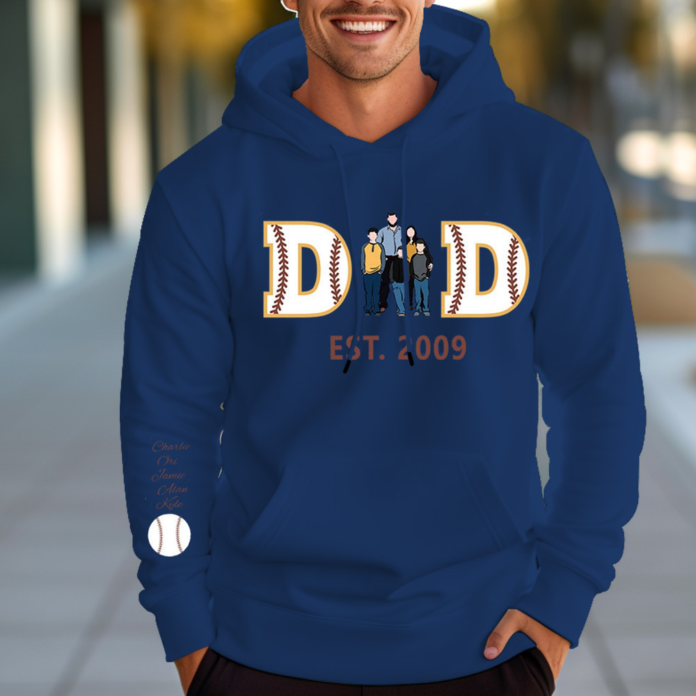 Personalized Embroidered Baseball Hoodie Sweatshirt With Kid's Names For Dad Father's Day Gift