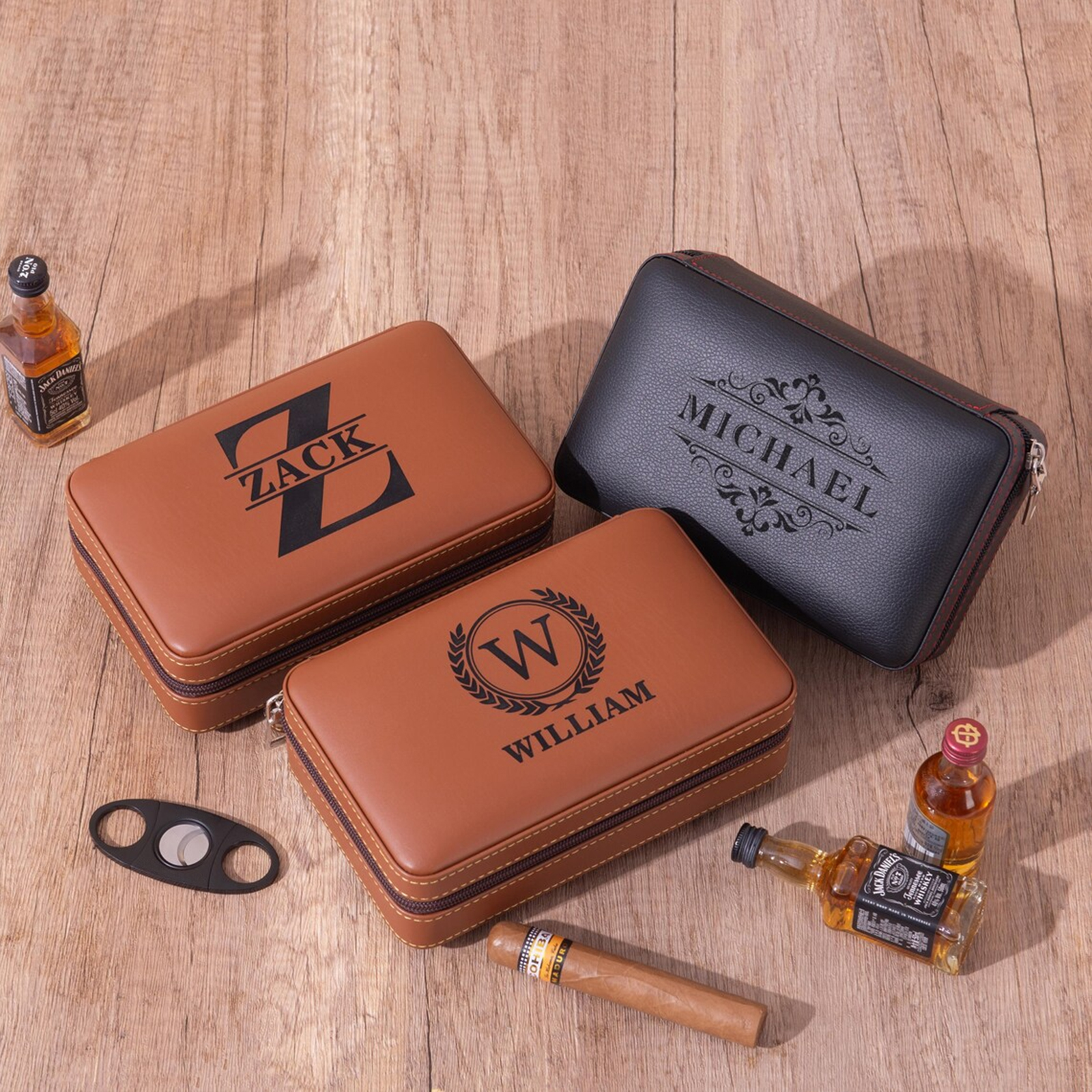 Personalized Cigar Case, Leather Cigar Holder, Cigar Travel Case, Groomsmen Gifts, Gift for Dad Husband Gift for Him(Without Cigar)