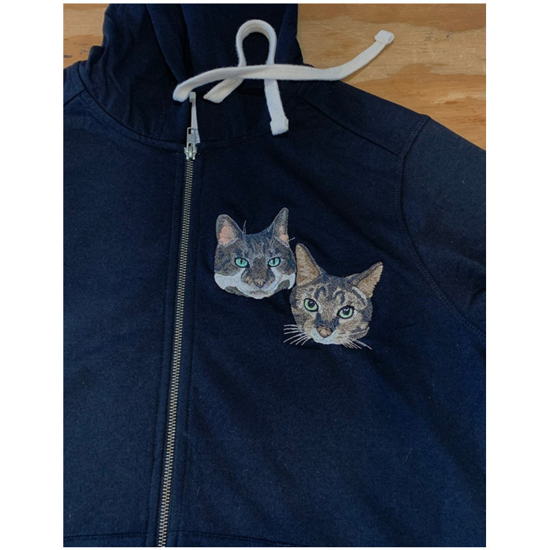 Custom Embroidered Pet Portrait Hooded Zip Up Hoodie