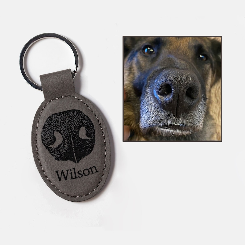 Personalized Pet Nose Print Keychain, Oval Vegan Leather Keyring, Pet Lover Memorial Keychain 商品缩略图