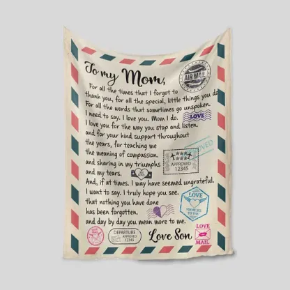 Custom To My Mom Blanket - Letter From Son Daughter Mother's Birthday Gift